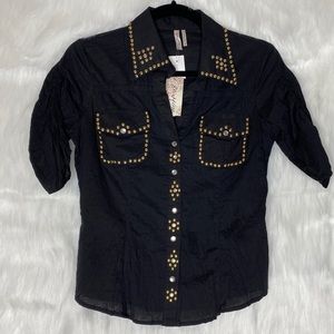 Be Mine Black Button-up Gold Studded NWT Small